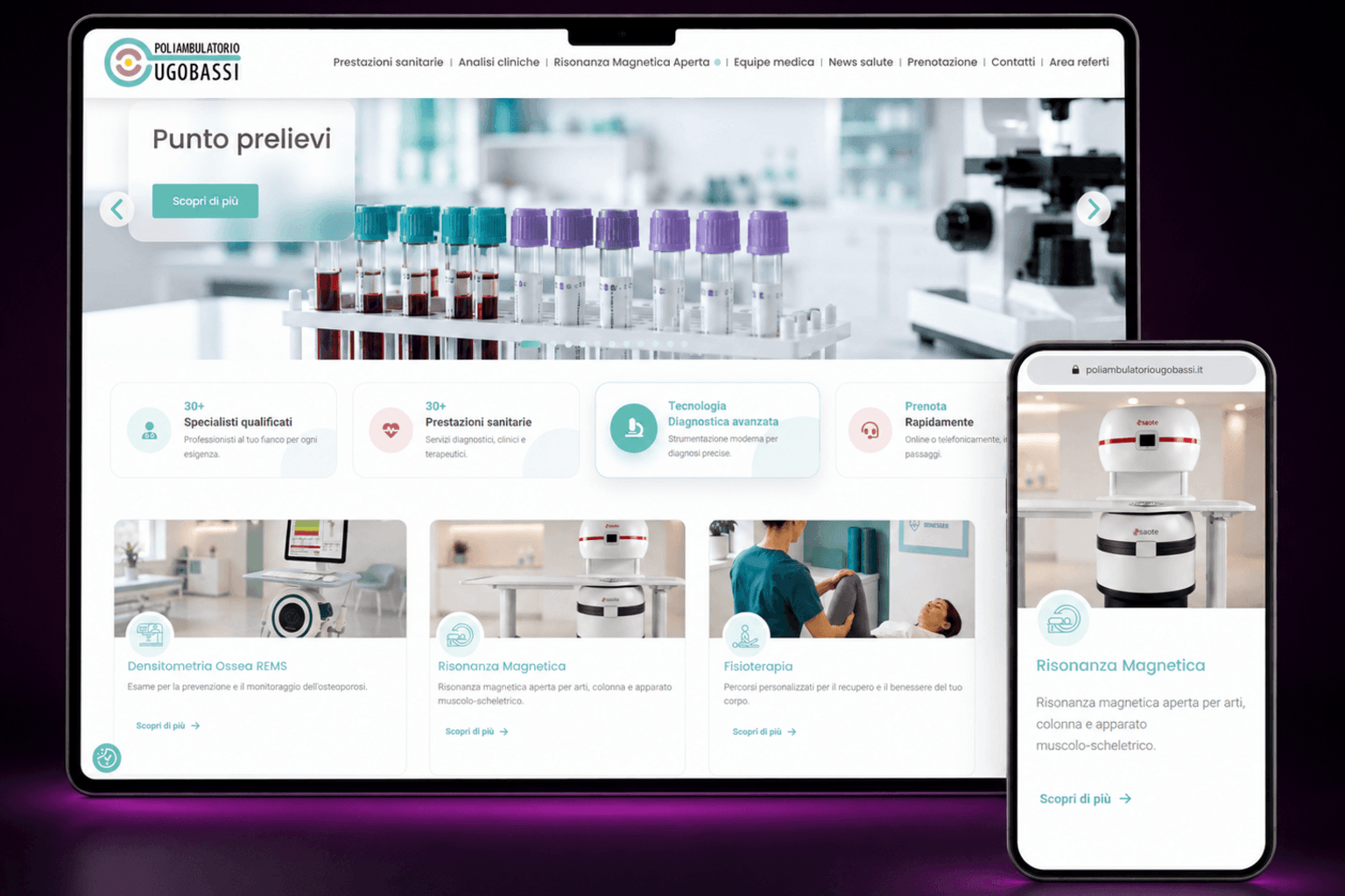 Poliambulatorio Ugobassi – sito sanitario responsive, versione desktop e mobile